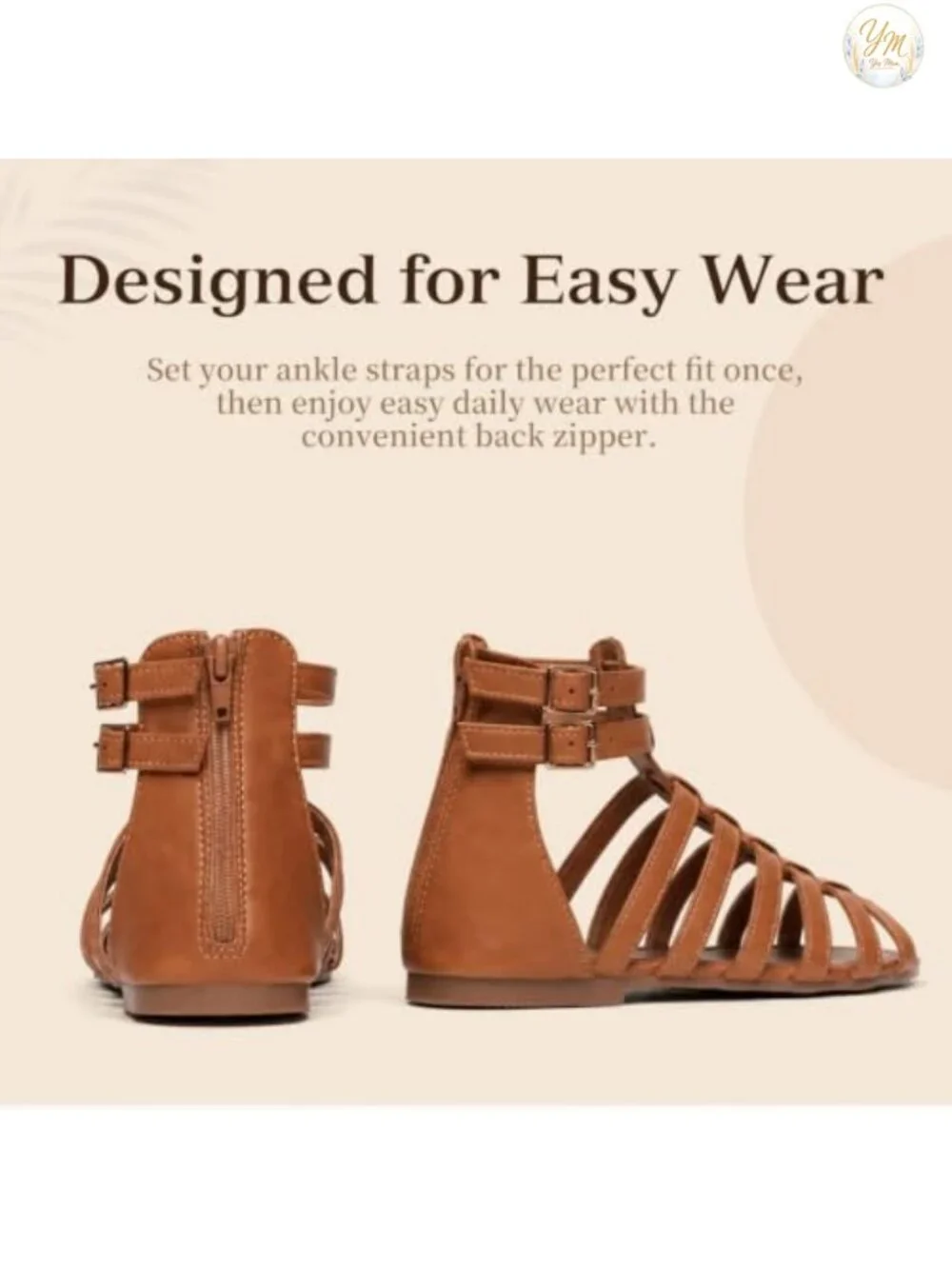 Women's Gladiator Sandals Strappy Flat Faux Leather Adjustable Buckle